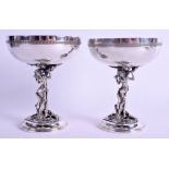 A PAIR OF VINERS CLASSICAL SILVER PLATED COMPORTS. 12 cm x 8 cm.