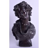 A 19TH CENTURY FRENCH SPELTER BUST OF A FEMALE modelled upon a pedestal. 24 cm high.