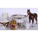 A BESWICK PORCELAIN HORSE FIGURINE, together with a Royal Worcester pot pourri etc. (qty)