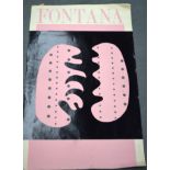 A VINTAGE LUCIO FONTANA POSTER, depicting an abstract scene. 75 cm x 47.5 cm.