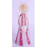 A RARE 1950S VENETIAN PINK AND WHITE OPALINE TWIST FIGURE OF A SAINT. 16 cm high.