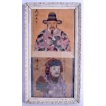 A PAIR OF 19TH CENTURY CHINESE WATERCOLOURS contained within a single frame. Image 19 cm x 37 cm.