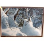 JACK REID (Canadian) FRAMED WATERCOLOUR, signed, winter landscape. 12 cm x 17.5 cm.