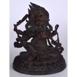 A CHINESE BRONZE BUDDHA IN THE FORM OF MAHAKALA, formed upon a beaded lotus throne. 22 cm high.