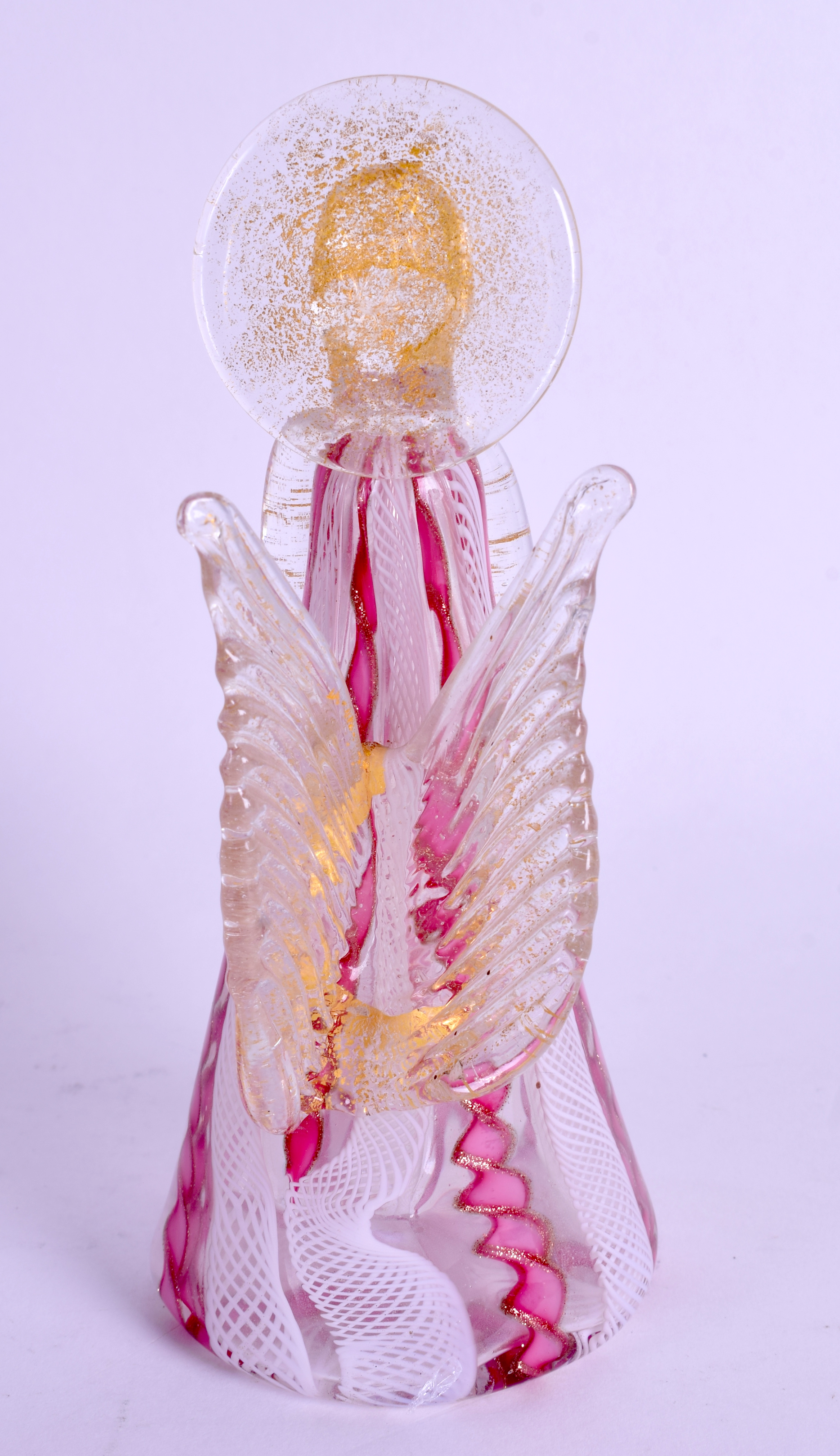 A RARE 1950S VENETIAN PINK AND WHITE OPALINE TWIST FIGURE OF A SAINT. 16 cm high. - Image 2 of 2