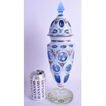 A LARGE BOHEMIAN ENAMELLED WHITE OVERLAID VASE AND COVER. 39 cm high.