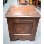 AN ANTIQUE OAK STAND, carved with geometric motif. 51 cm x 45 cm.