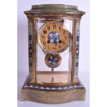 A 19TH CENTURY FRENCH CHAMPLEVÉ ENAMEL AND ONYX FOUR GLASS REGULATOR MANTEL CLOCK. 33 cm x 16 cm.