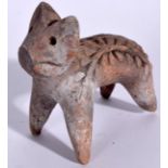 AN UNUSUAL PRE COLUMBIAN POTTERY FIGURE OF A MYTHICAL BEAST, modelled standing. 11 cm wide.