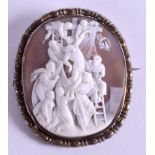 A GOOD ANTIQUE CAMEO BROOCH depicting Christ with attendants. 5 cm x 6.5 cm.