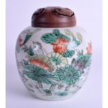 AN 18TH CENTURY CHINESE FAMILLE VERTE GINGER JAR AND COVER Kangxi. 15 cm x 12 cm.
