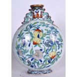 A LARGE CHINESE DOUCAI PORCELAIN MOONFLASK BEARING QIANLONG MARKS, painted with fruiting vines and