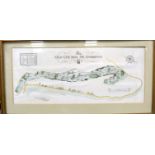 A FRAMED HAND COLOURED PRINT OF GOLFING INTEREST, “The Old Course, St. Andrews”. 25 cm x 58.5 cm.