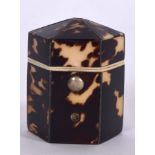 A MINIATURE CARVED REGENCY TORTOISHELL BOX, hexagonal in shape. 3 cm high.