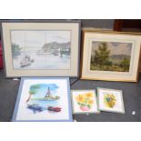 R O HAYWARD (British) FRAMED WATERCOLOUR, together with three others and a print of the Eiffel Towe