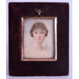 A 19TH CENTURY GOLD CASED IVORY PORTRAIT MINIATURE. Image 4.5 cm x 6.5 cm.