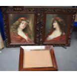 A PAIR OF FLORENTINE FRAMES CONTAINING PRINTS, together with an antique rosewood frame. Pair 69 cm