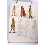 AN ANTIQUE ARTIST SKETCH BOOK, containing various watercolors, etchings etc. 18.5 cm x 13 cm.