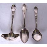 TWO DANISH SILVER SPOONS BY HANS DEGNER, together with another stamped “Thomsen”.n (3)