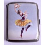 A VICTORIAN SILVER AND ENAMEL CIGARETTE CASE painted with a dancing female. 5.3 oz. 7 cm x 9 cm.