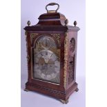 A GEORGE III MAHOGANY BRACKET CLOCK by Davis of London, with silvered dial. 50 cm x 25 cm.