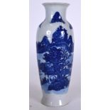 A CHINESE BLUE AND WHITE PORCELAIN VASE, decorated with landscape scenery. 26 cm high.