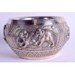 A 19TH CENTURY INDIAN SILVER ELEPHANT BOWL 11.7 oz. 14 cm x 10 cm.