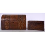 AN EARLY 20TH CENTURY TUMBRIDGEWARE WOODEN CASKET, together with another wooden box. Largest 27.5 c