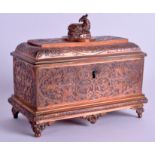 A MID 19TH CENTURY CONTINENTAL ENGRAVED COPPER CASKET decorated with swirling motifs. 16 cm x 14 cm