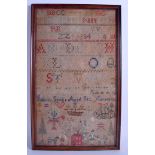 A MID 19TH CENTURY FRAMED EMBROIDERED SAMPLER by Isabelle Smith Aged Six Years 1843. Sampler 27 cm