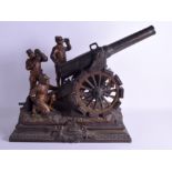 A VERY LARGE 19TH CENTURY MILITARY SPELTER FIGURE OF THREE SOLDIERS entitled En Action, After Georg