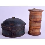 A George III green painted tin domed nutmeg and spice box c. 1800 complete with nutmeg grater and a
