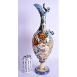 A LARGE 19TH CENTURY ITALIAN MAJOLICA EWER painted with figures. 44 cm high.