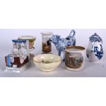 A DELFT PORCELAIN COW CREAMER, together with a Paris porcelain vase, Fairings etc. (qty)