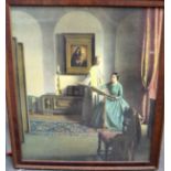 DAVID STRAIGHTWOOD (British) FRAMED PRINT, two females in an interior. 52.5 cm x 43 cm.