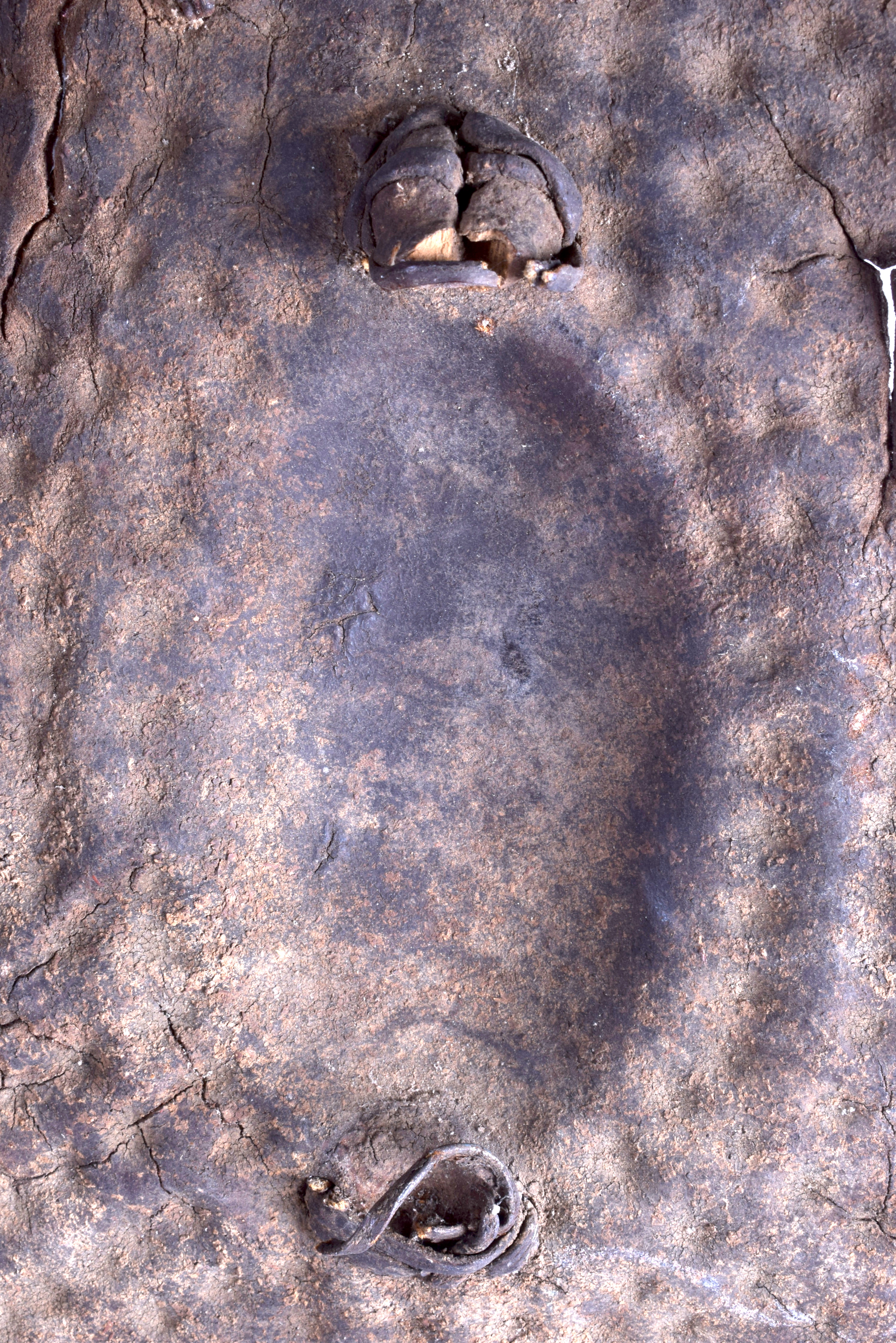 A 19TH CENTURY AFRICAN RHINOCEROS HORN HIDE SHIELD with dimpled decoration, possibly Ethiopian. 94 - Bild 7 aus 10