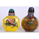 A 20TH CENTURY CHINESE PEKING GLASS SNUFF BOTTLE, together with another similar. (2)