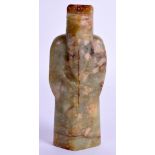 AN EARLY CHINESE CARVED GREEN RIVER JADE FIGURE OF AN IMMORTAL possibly a tomb attendant, incised w