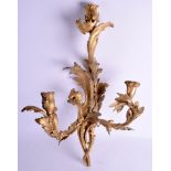 A LARGE 19TH CENTURY FRENCH ORMOLU SCROLLING WALL SCONCE of naturalistic form. 70 cm x 41 cm.