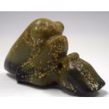 A CHINESE CARVED SOAPSTONE FROG, formed with bulging eyes. 16 cm wide.