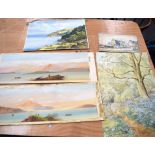 A SMALL GROUP OF WATERCOLOURS, varying subject. Largest 45 cm x 28.5 cm.