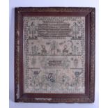 A MID 19TH CENTURY FRAMED ENGLISH SAMPLER C1848 by Sarah Brown Aged 11 years. Sampler 41 cm x 32 cm