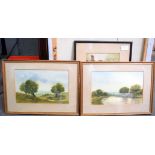 PATRICK SMITH (20th century) FRAMED PAIR WATERCOLOUR,signed & dated '77, river landscape, together