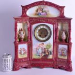 A LARGE ANTIQUE CONTINENTAL POTTERY MANTEL CLOCK decorated with classical scenes. 47 cm x 35 cm.