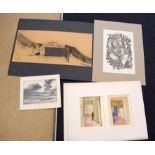 A GROUP OF FIVE ABSTRACT WATERCOLOURS, ranging from 1960's to 1980's. Largest 28 cm x 61 cm. (5)