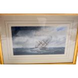 C H LEWIS (British) FRAMED 19TH CENTURY WATERCOLOUR, signed, a ship in choppy waters. 17.5 cm x 30.