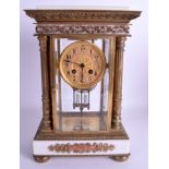 A 19TH CENTURY FRENCH BRONZE AND MARBLE FOUR GLASS REGULATOR MANTEL CLOCK. 36 cm x 20 cm.