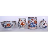 AN 18TH CENTURY CHINESE EXPORT PORCELAIN BOWL, together with a tea pot etc. (4)