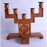 A LARGE ARTS AND CRAFTS WHO DARES WINS FIVE BRANCH CANDELABRA. 37 cm x 36 cm.