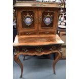 A GOOD ANTIQUE FRENCH BONHEUR DU JOUR, formed with ormolu mounts and inset with Sevres porcelain pa